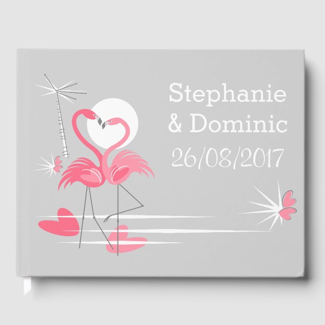 Libro de invitados Flamingo Love Side Names Dates (Anverso)