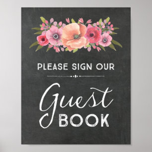 Libro de Invitados Floral Acuarela Tiza Señal de B