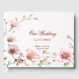 Libro de invitados floral blanco rosa elegante