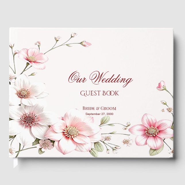 Libro de invitados floral blanco rosa elegante (Anverso)