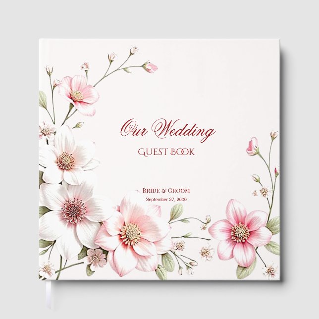 Libro de invitados floral blanco rosa elegante (Anverso)