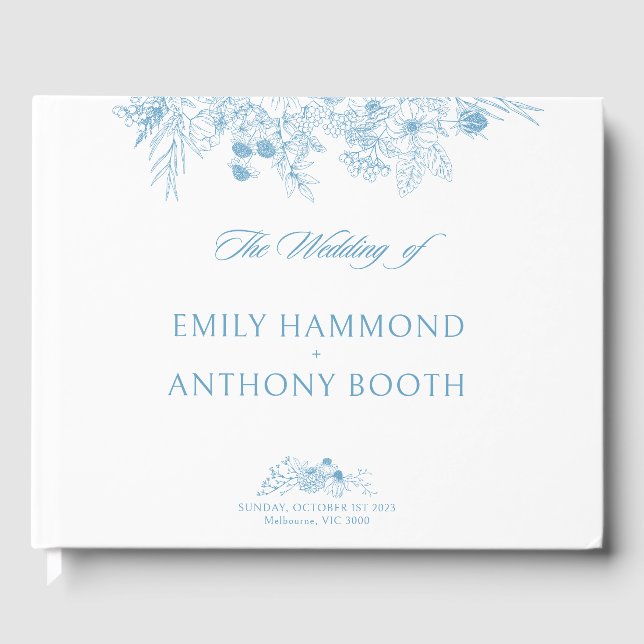 Libro de invitados Floral Blue and White (Anverso)