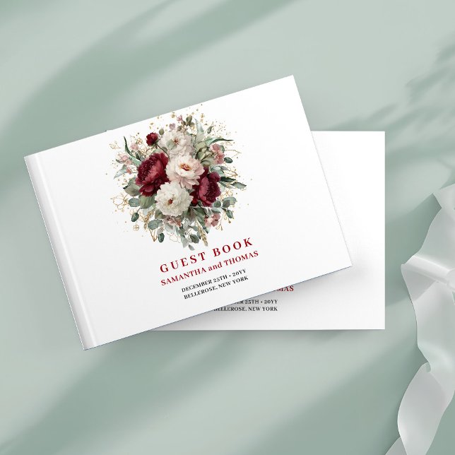 Libro de Invitados Floral Boho Burgundy Precioso (Beautiful Boho Burgundy Floral Guest Book)
