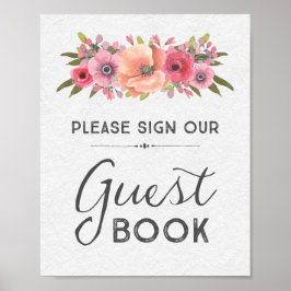 Libro de invitados floral con acuarela rosa Señal