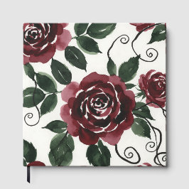 Libro de Invitados Floral de Rosas Rojo Oscuro