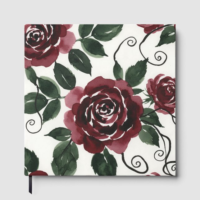 Libro de Invitados Floral de Rosas Rojo Oscuro (Anverso)