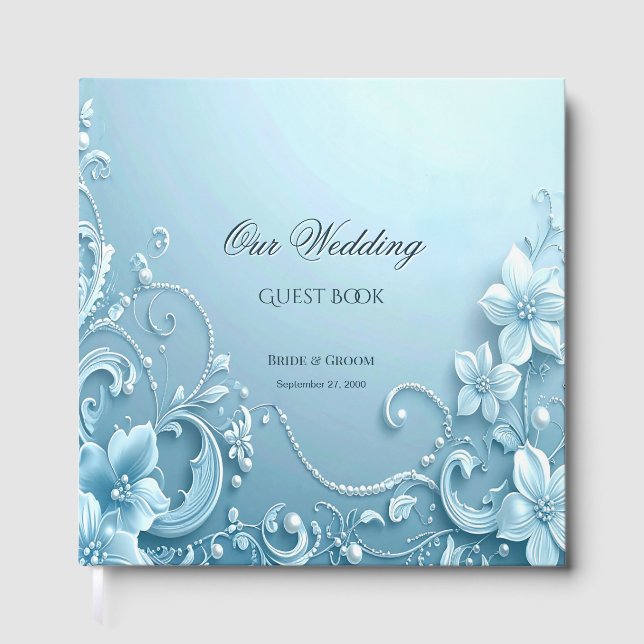Libro de Invitados Floral Decorativo Azul (Anverso)