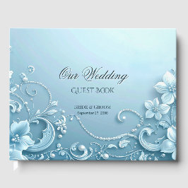 Libro de Invitados Floral Decorativo Azul