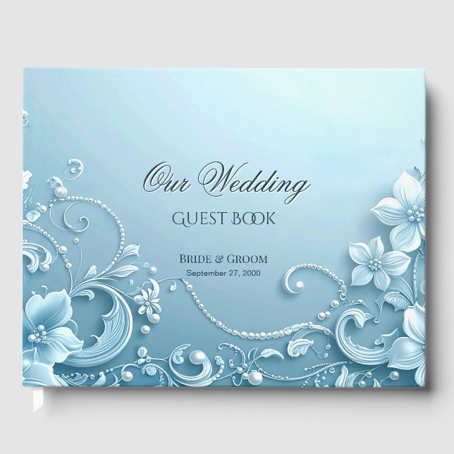 Libro de Invitados Floral Decorativo Azul (Anverso)