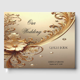 Libro de Invitados Floral Dorado Ornamentado