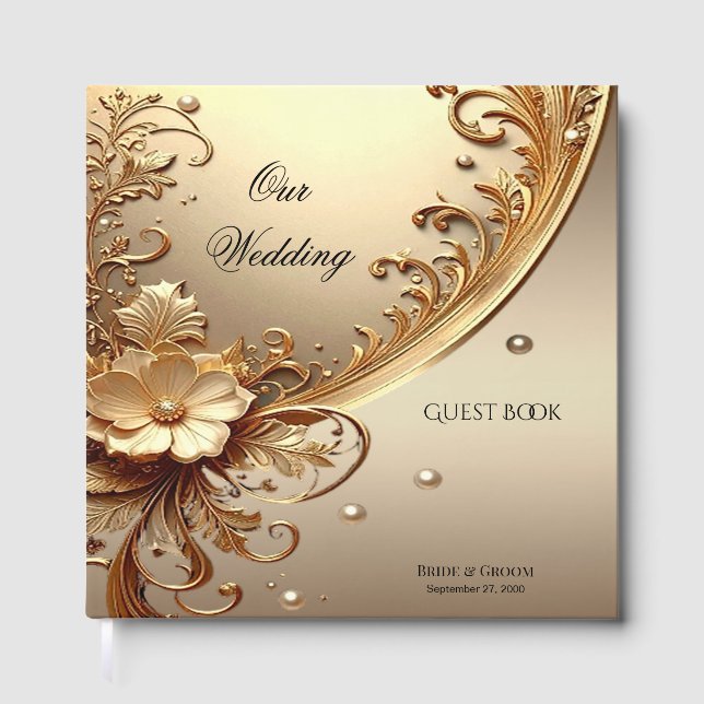Libro de Invitados Floral Dorado Ornamentado (Anverso)