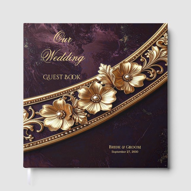 Libro de Invitados Floral Dorado Ornamentado (Anverso)