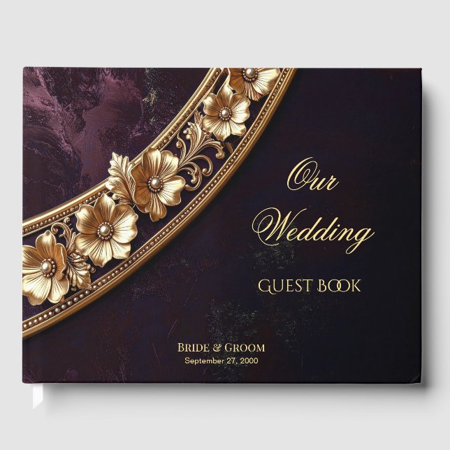 Libro de Invitados Floral Dorado Ornamentado (Anverso)