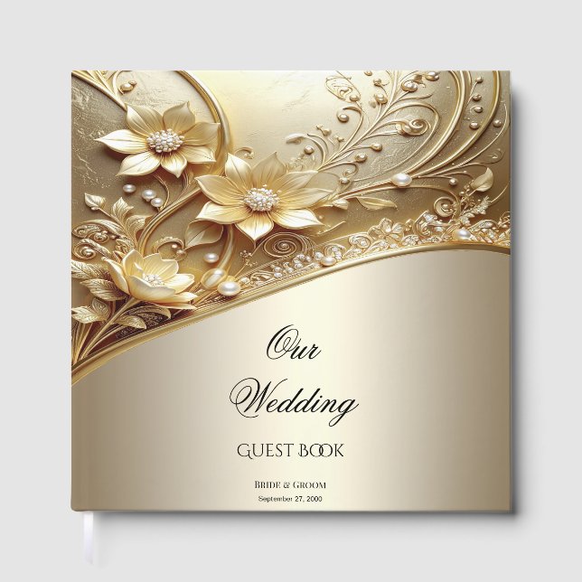 Libro de invitados floral dorado ornamental modern (Anverso)