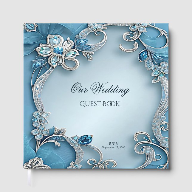 Libro de Invitados Floral Ornado Azul (Anverso)