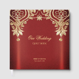 Libro de Invitados Floral Rojo Dorado Moderno