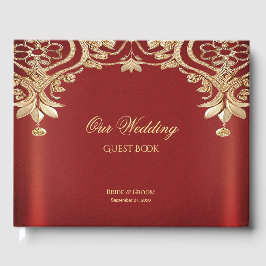 Libro de Invitados Floral Rojo Dorado Moderno