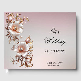 Libro de invitados floral rosa decorativo