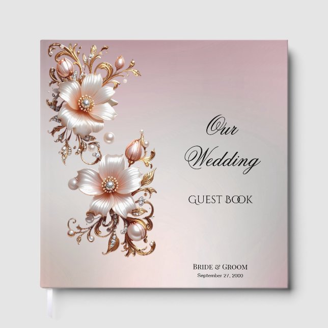 Libro de invitados floral rosa decorativo (Anverso)