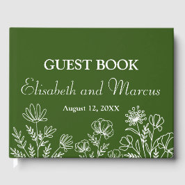 Libro de invitados floral simple de olivo verde