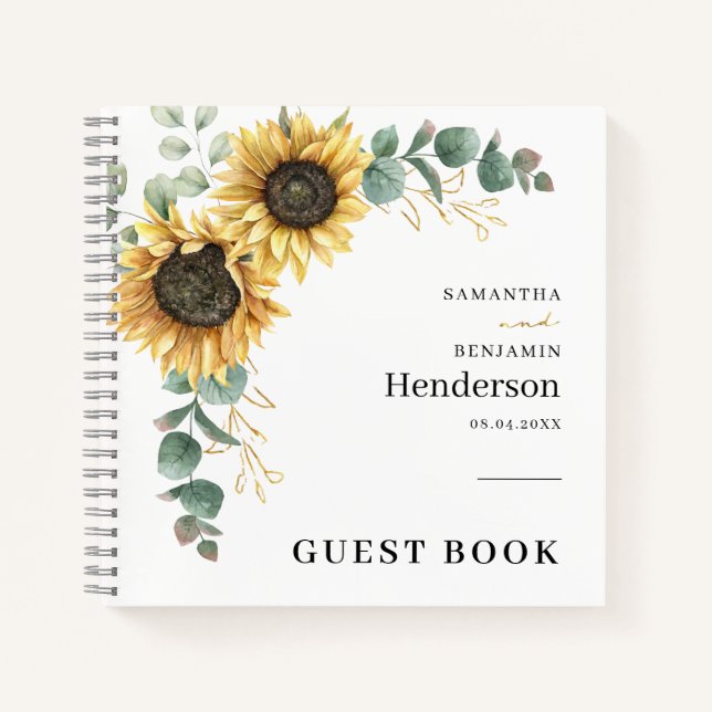 Libro de invitados Floral Sunflower Eucalyptus Bod (Anverso)