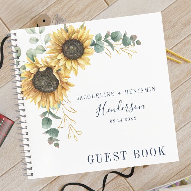 Libro de invitados Floral Sunflower Eucalyptus Bod (Floral Sunflower Greenery Wedding Guestbook)