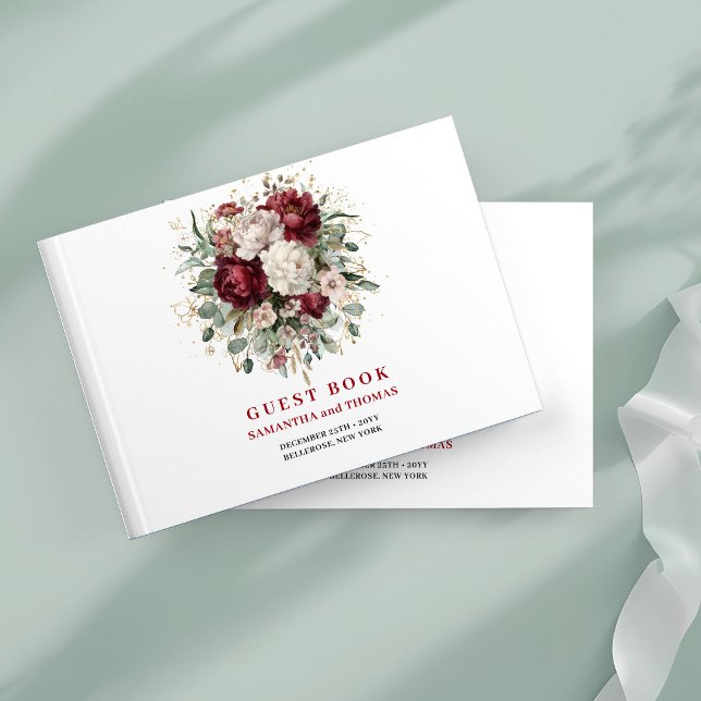 Libro de Invitados Floral Verde Boho Chic Marsala (Chic Boho Marsala Floral Greenery Guest Book)