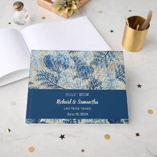 Libro de invitados florales de color azul