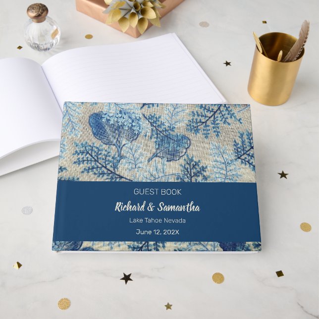 Libro de invitados florales de color azul (Anverso Abierto)