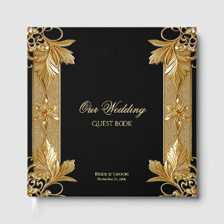 Libro de invitados florales Gold Black Ornate