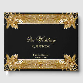 Libro de invitados florales Gold Black Ornate
