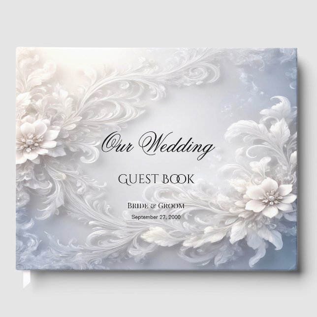 Libro de invitados Flourish White Floral (Anverso)