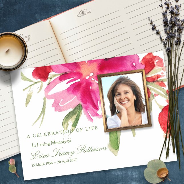 Libro de invitados funerarios | Florals y Foto (funeral guest books, sympathy, celebration of life, in loving memory, memorial service, remembrance,)