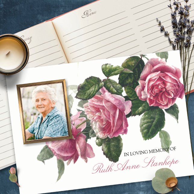 Libro de invitados funerarios | Rosa de té antiguo (funeral guest books, sympathy, celebration of life, in loving memory, memorial service, remembrance,)