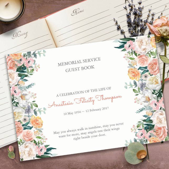 Libro de invitados funerarios | Rosas acuarelas 1 (funeral guest books, sympathy, celebration of life, in loving memory, memorial service, remembrance,)