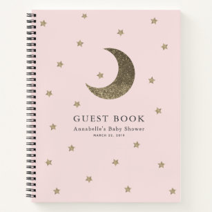 Libro de invitados Gold Moon & Stars Pink Baby Sho