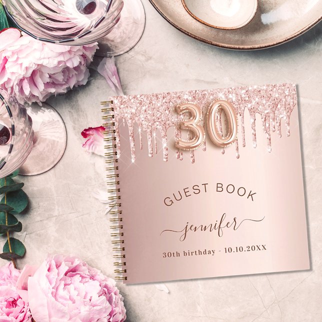 Libro de invitados goteo de rosa de oro de 30 años (Subido por el creador)