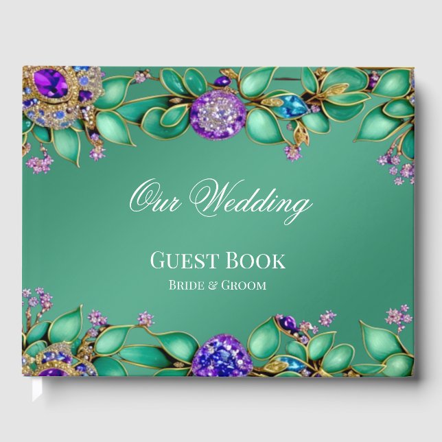 Libro de invitados Green Leaves Purple Gemstones (Anverso)