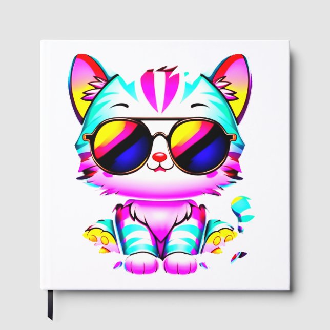 Libro de invitados "Groovy Neon Cat Wall Art - Vib (Anverso)