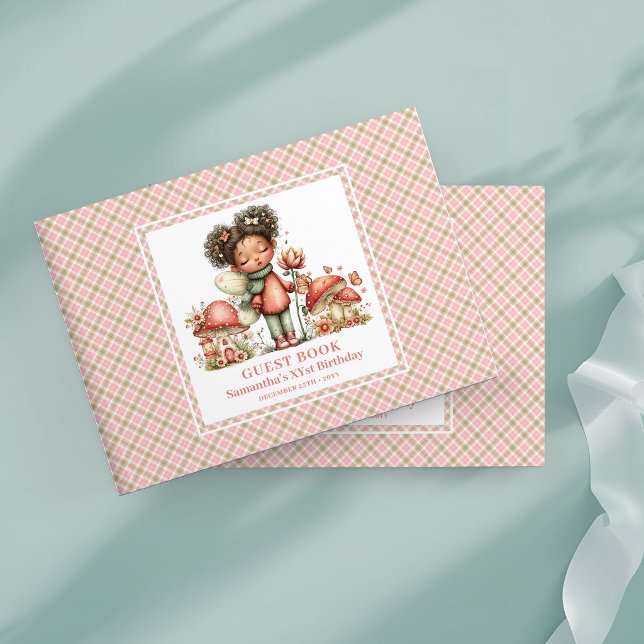 Libro de Invitados Hongo Floral Rosa Hada Encantad (Charming Fairy Pink Floral Mushroom Guest Book)