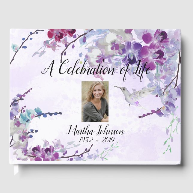 Libro de invitados Hummingbird & Purple Orchids (Anverso)