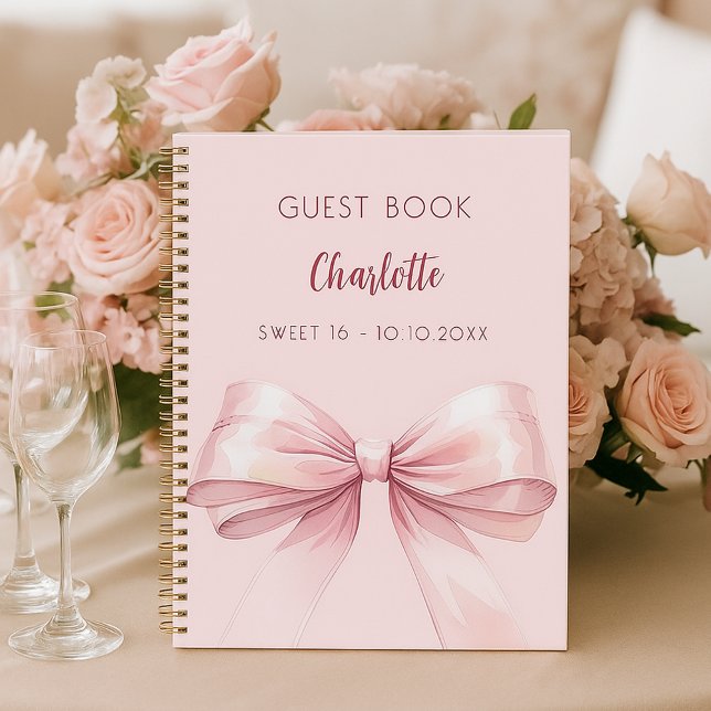 Libro de invitados lazo rosa SWEET 16 (Subido por el creador)