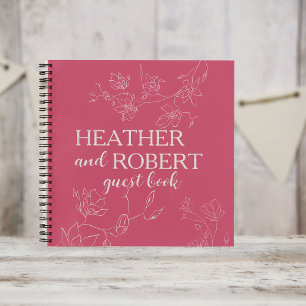 Libro de invitados Magenta Boho Boda Floral Spiral