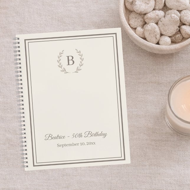 Libro de invitados marfil taupe Monograma Cumpleañ (Subido por el creador)