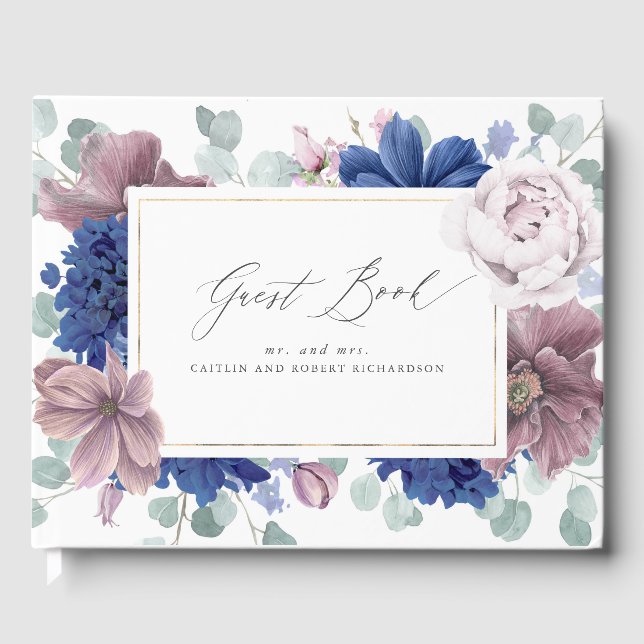 Libro de invitados Mauve Navy Blue Floral Elegant  (Anverso)