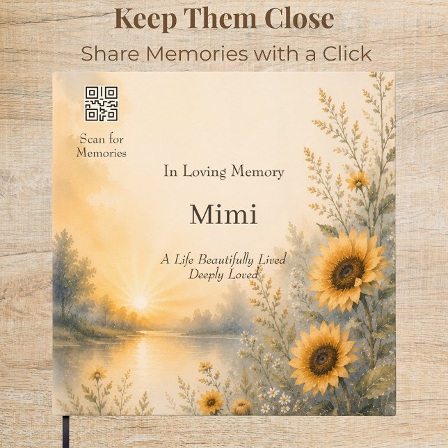 Libro de invitados memorial de girasoles con códig (Personalized memorial guest book with a custom QR code linking guests to a meaningful digital tribut)