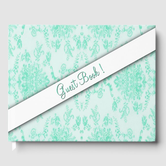 Libro de invitados Mint Green Damask (Anverso)