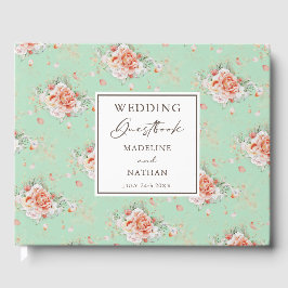 Libro de invitados Mint Green & Peach Floral Boda