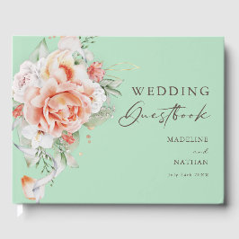 Libro de invitados Mint Green & Peach Floral Boda