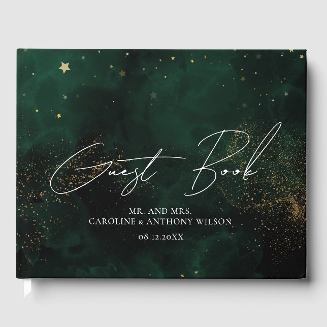 Libro de invitados Moderno color de agua negro ver (Anverso)